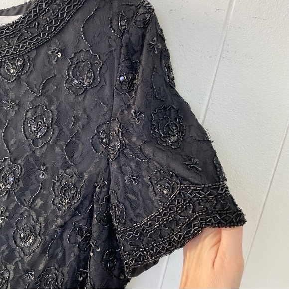 Candlelight & Champagne Black Beaded & Lace Cocktail Evening Top Plus Size 20W - Picture 8 of 16